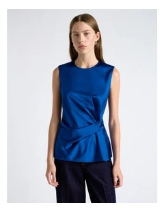 Matte Satin Viscose Twist Top in Blue