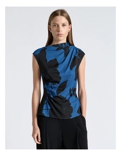 Stencil Rose Draped Neck Top