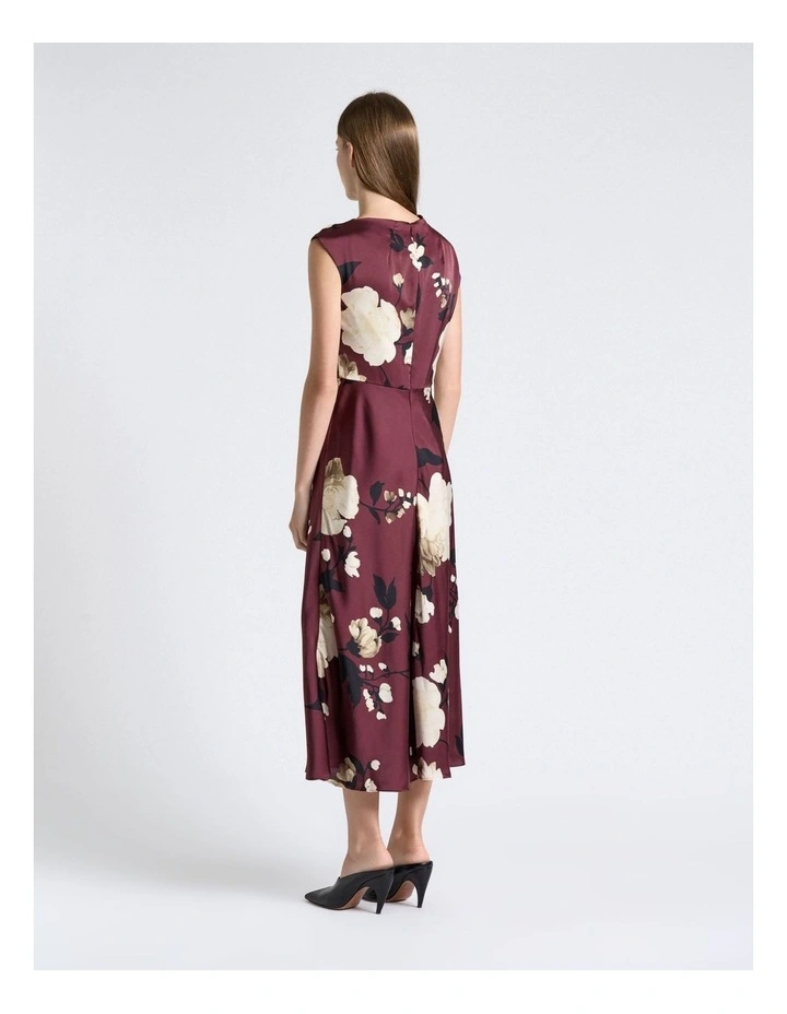 Maroon Peony Draped Midi Dress image 2