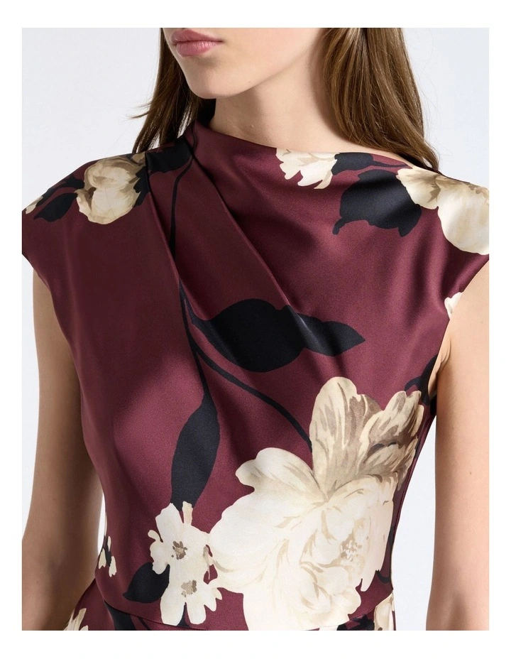 Maroon Peony Draped Midi Dress image 4
