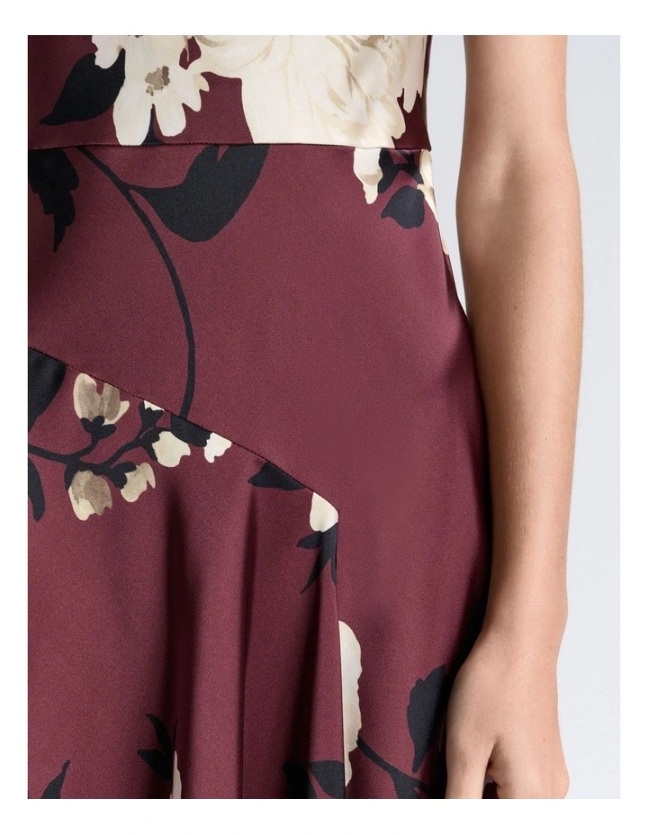 Maroon Peony Draped Midi Dress image 5