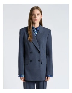 Grey Melange Suiting Double Breasted Blazer