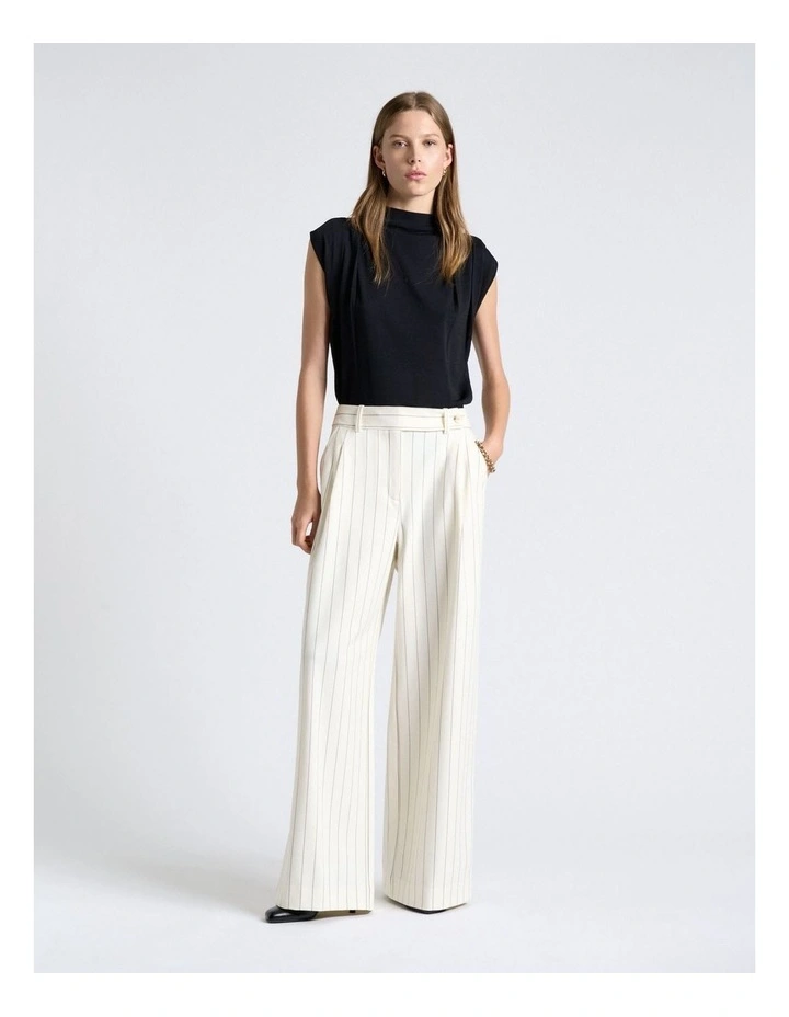 Cream Pinstripe Wide Leg Pant image 4