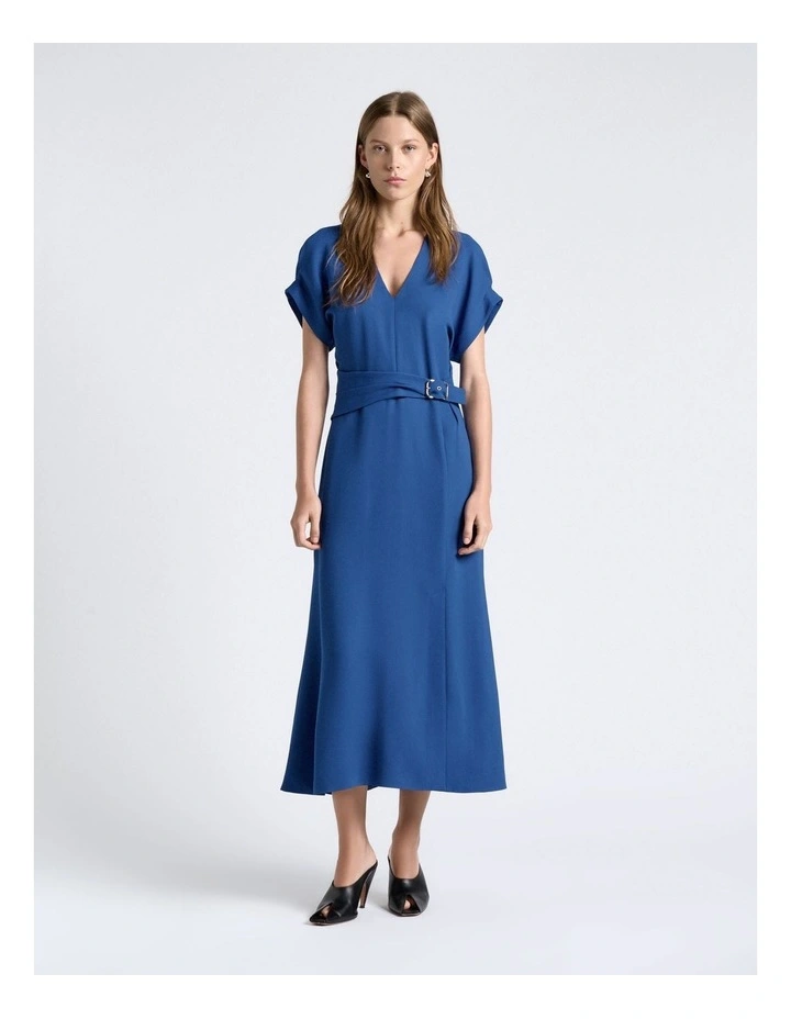 Blue Stretch Crepe Midi Dress image 1