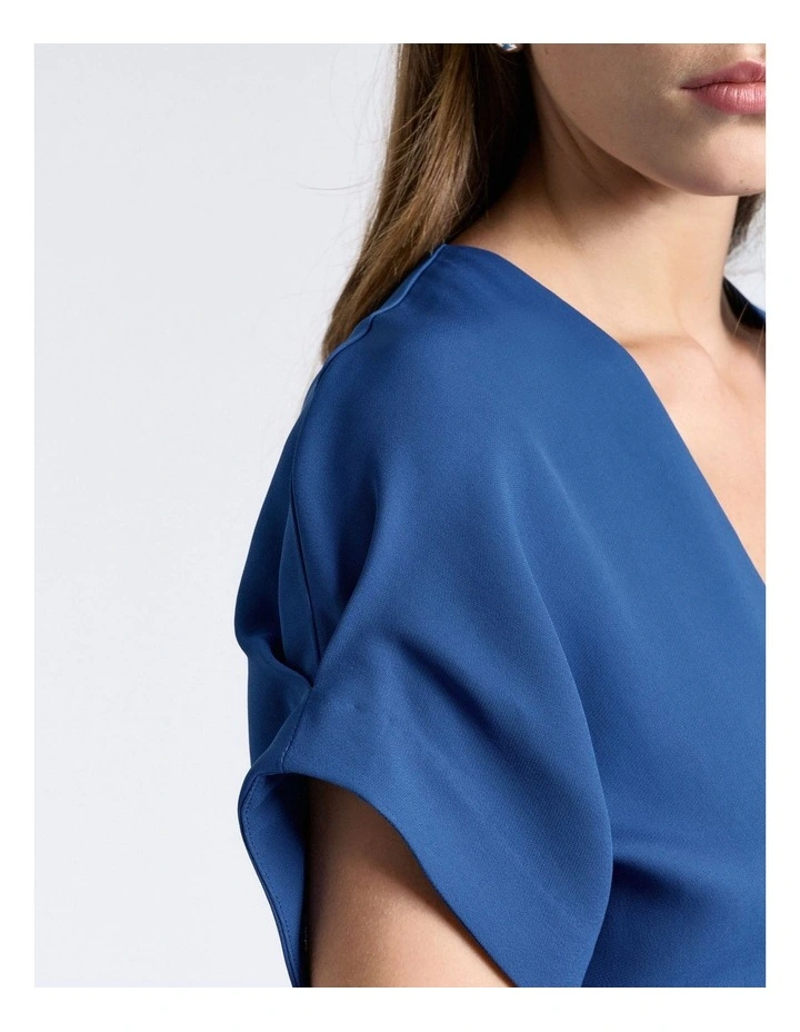 Blue Stretch Crepe Midi Dress image 4