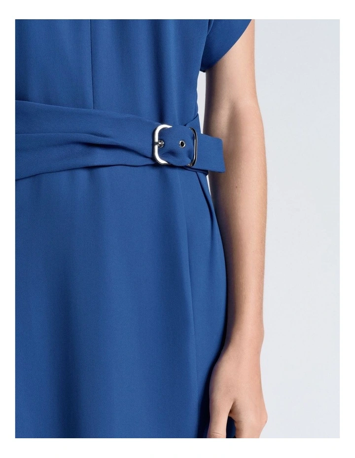 Blue Stretch Crepe Midi Dress image 5
