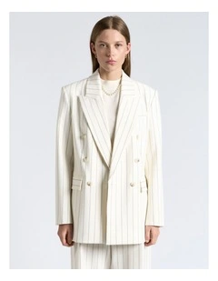 Cream Pinstripe Double Breasted Blazer