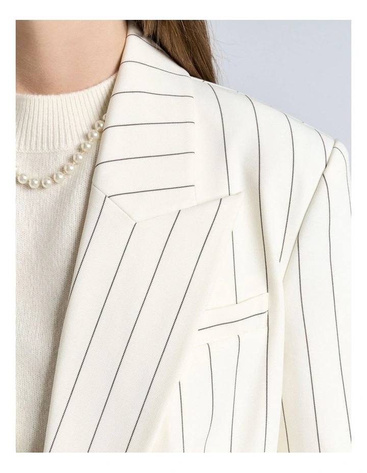 Cream Pinstripe Double Breasted Blazer image 3