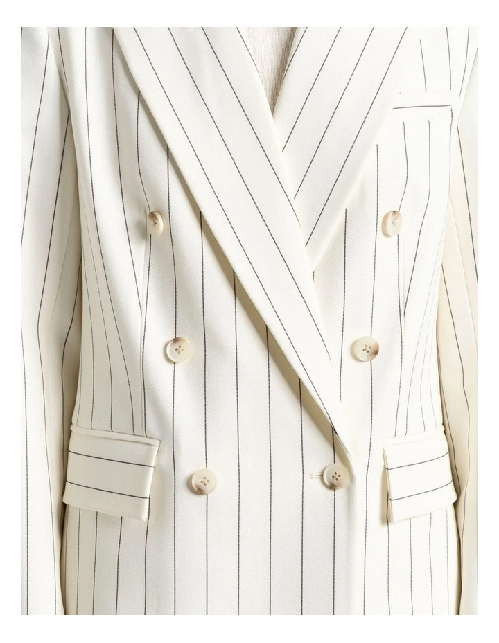 Cream Pinstripe Double Breasted Blazer image 4