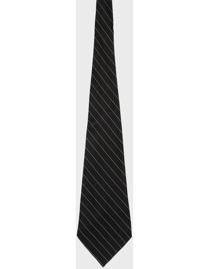 Pinstripe Satin Wide Tie in Black image 3