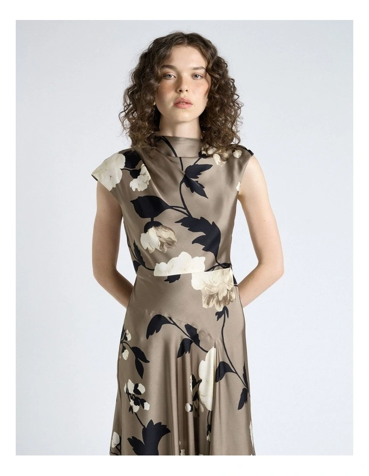 Peony Draped Midi Dress in Grey image 3
