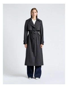 Wool Blend Pinstripe Trench Coat