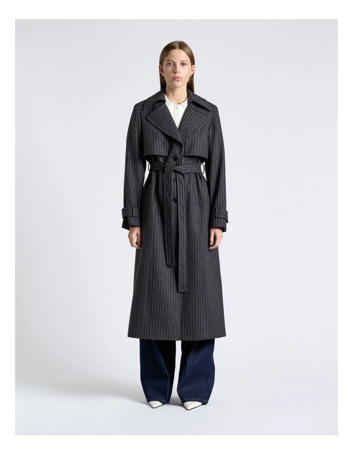 Wool Blend Pinstripe Trench Coat image 1