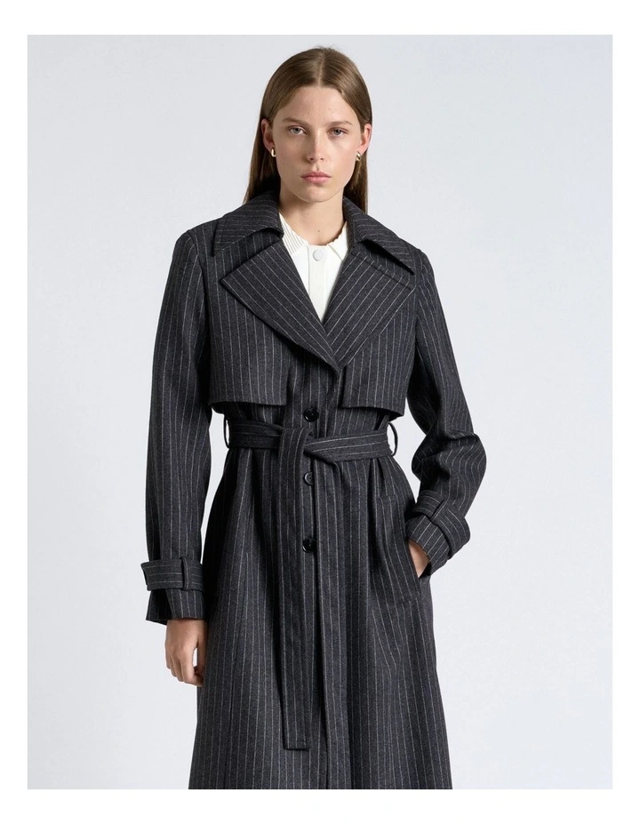 Wool Blend Pinstripe Trench Coat image 3
