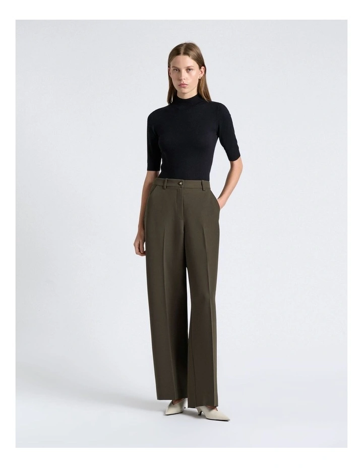 Elbow Sleeve Funnel Neck Knit Top in Black image 1