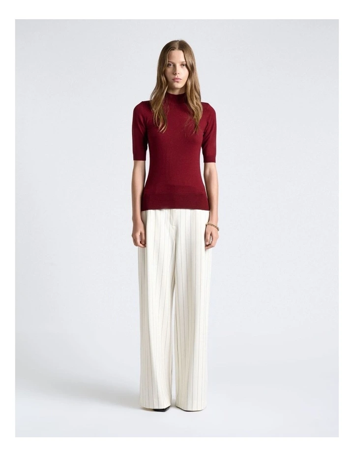 Elbow Sleeve Funnel Neck Knit in Maroon image 1