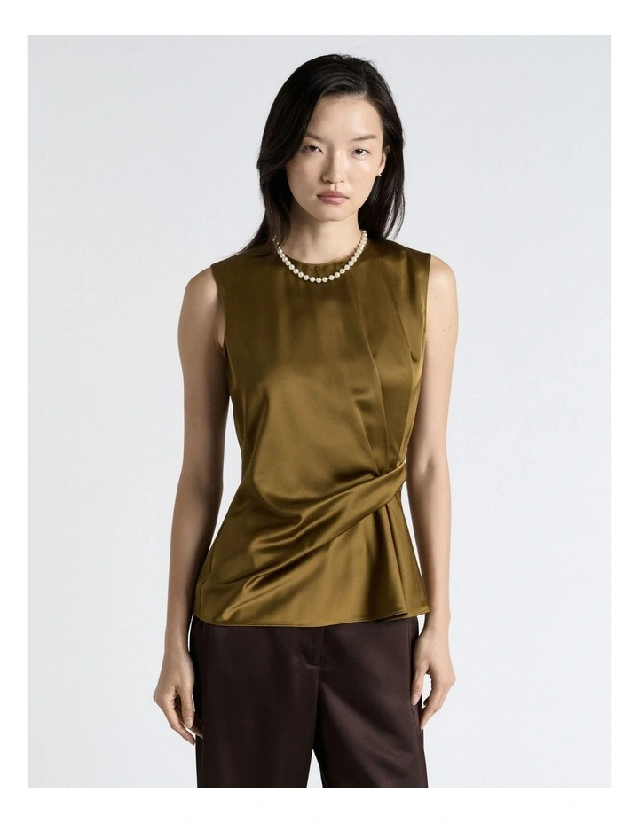 Chartreuse Matte Satin Viscose Twist Top in Green image 1