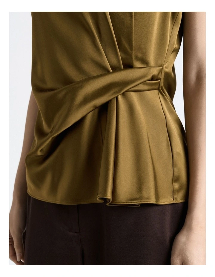 Chartreuse Matte Satin Viscose Twist Top in Green image 4