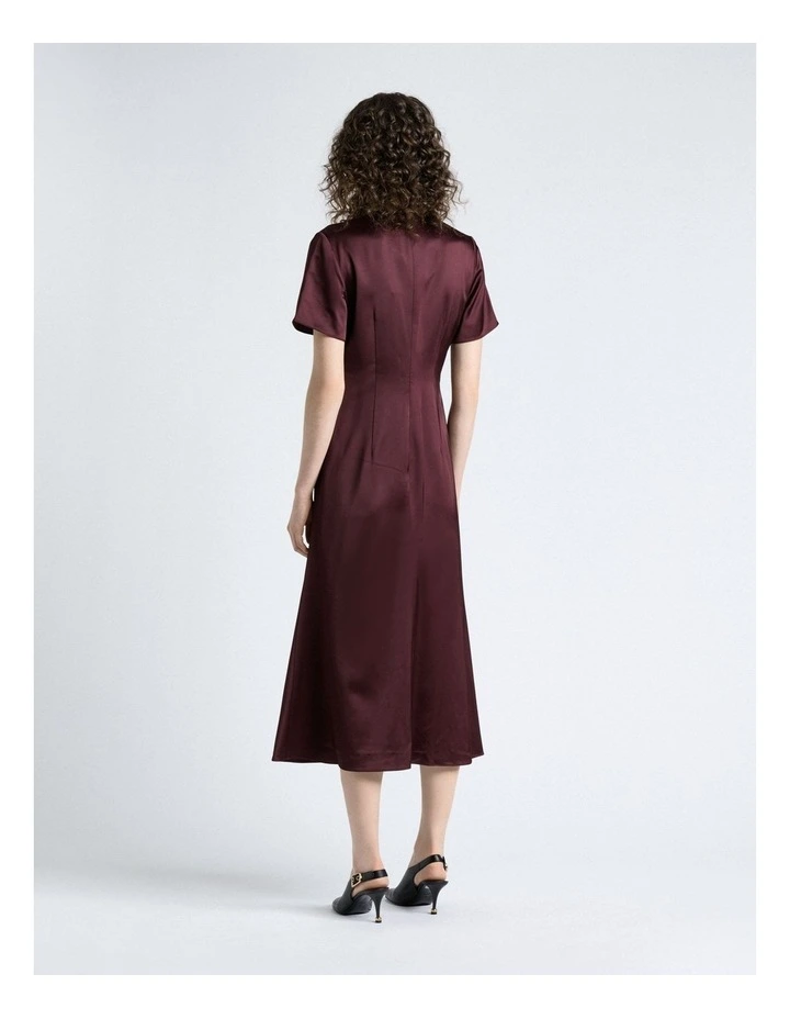 Matte Satin Viscose Twist Midi Dress in Red image 2