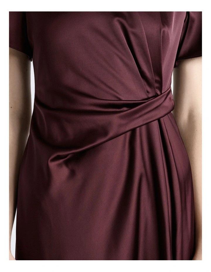 Matte Satin Viscose Twist Midi Dress in Red image 4