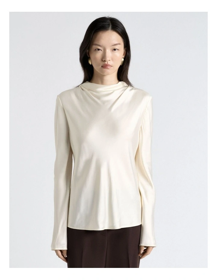 Satin Long Sleeve Top in Off White image 4