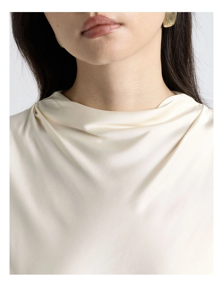 Satin Long Sleeve Top in Off White image 5