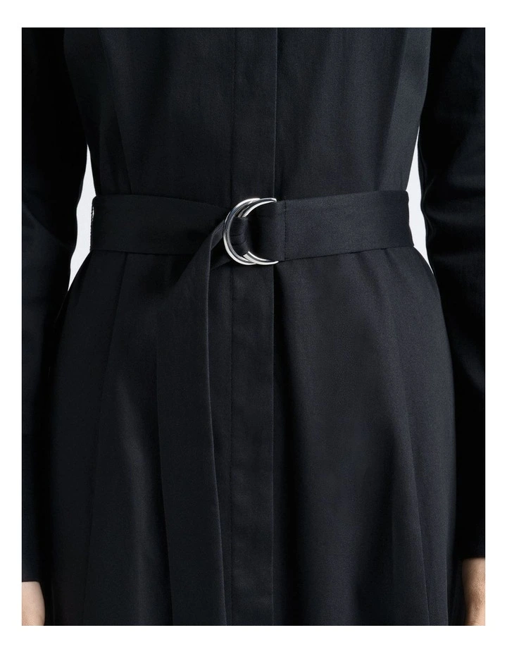 Stretch Sateen Belted Shirt Dress in Black image 4