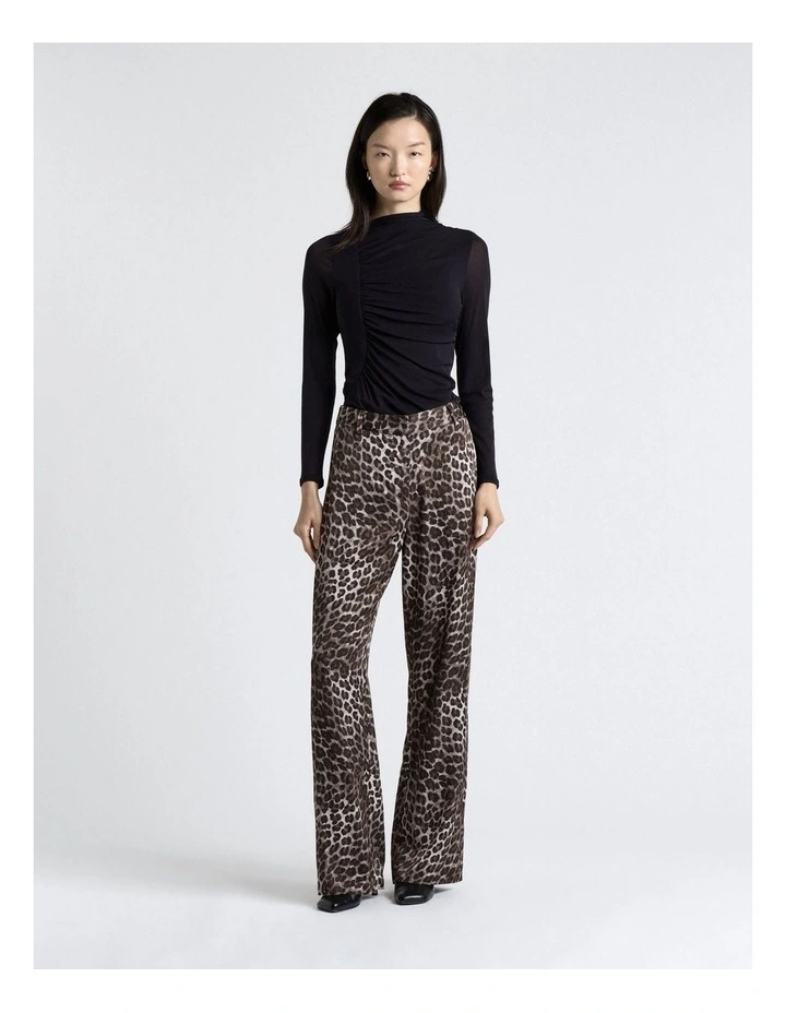 Ruched Mesh Long Sleeve Top in Black image 3