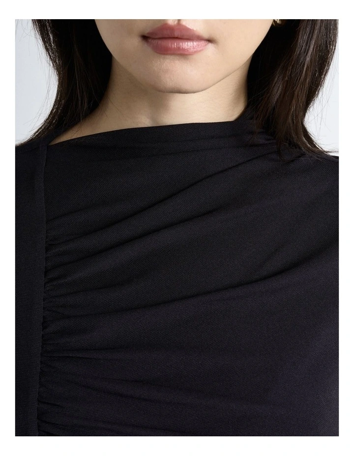 Ruched Mesh Long Sleeve Top in Black image 4