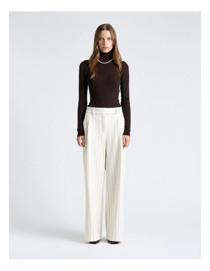 Merino Turtle Neck Ribbed Knit Top in Brown image 4