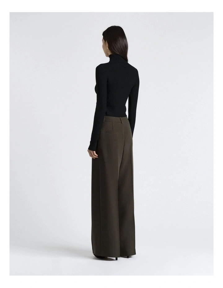 Merino Turtle Neck Ribbed Knit Top in Black image 2