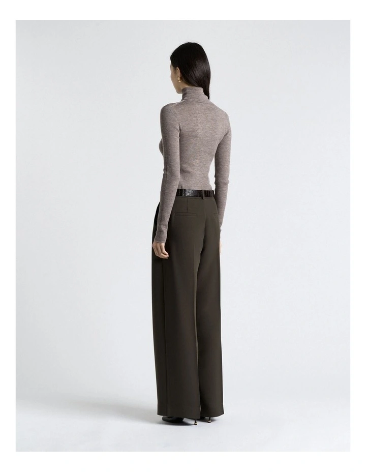 Merino Turtle Neck Ribbed Knit Top in Grey image 2