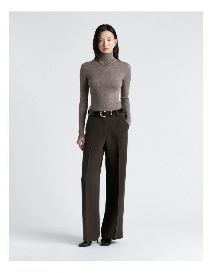 Merino Turtle Neck Ribbed Knit Top in Grey image 4