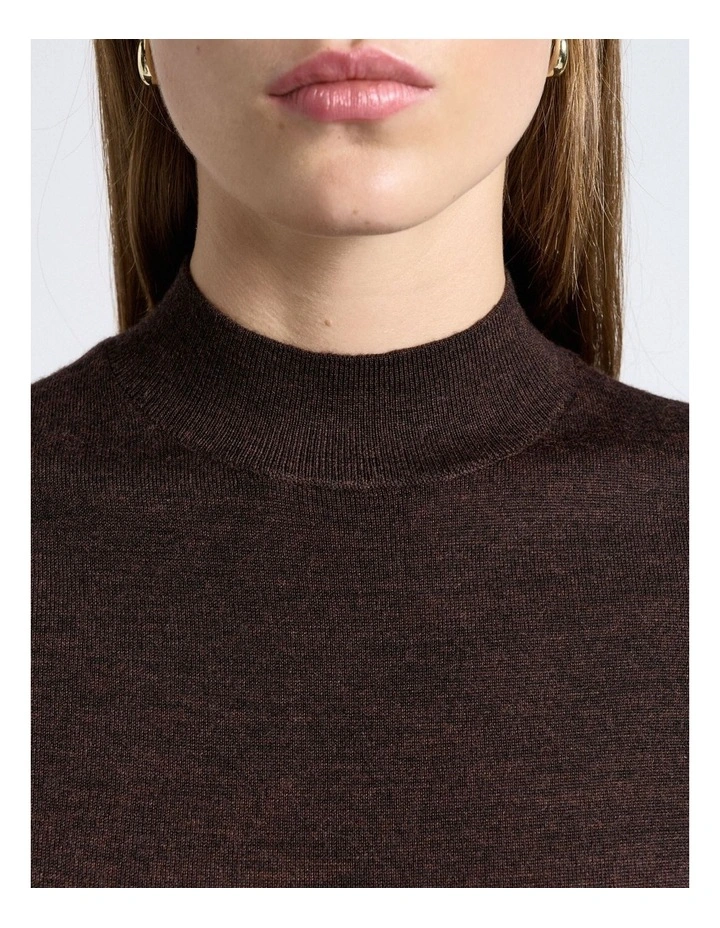 Merino Short Sleeve Mock Neck Knit Top in Brown image 3