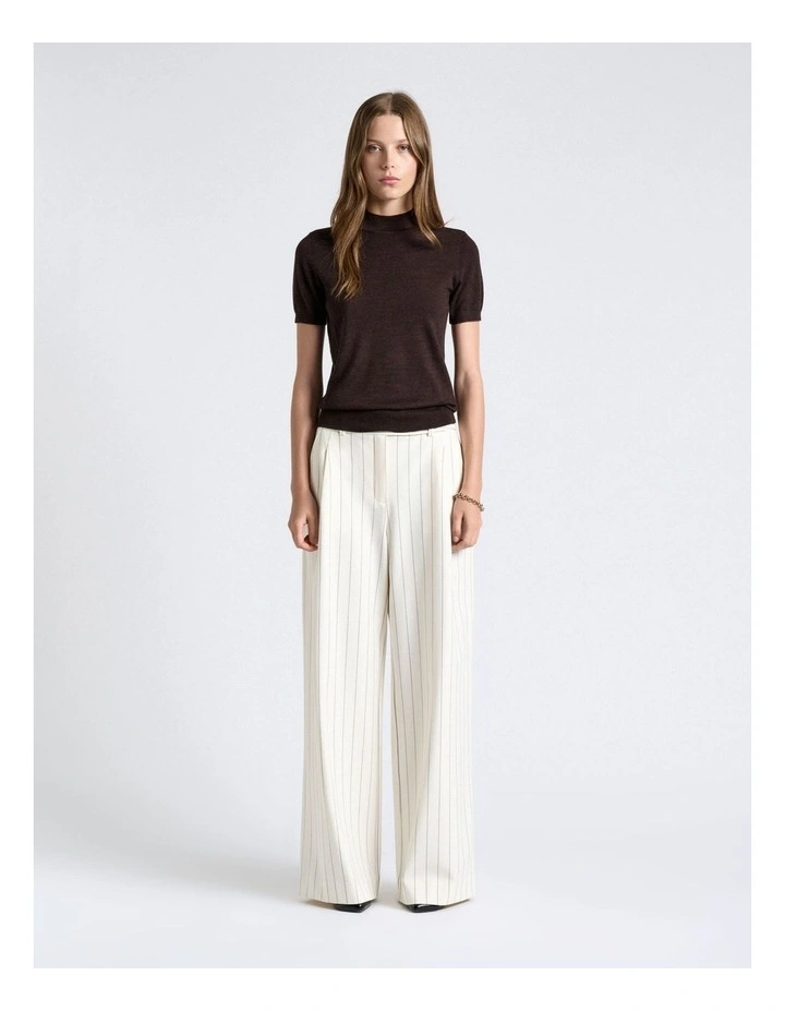 Merino Short Sleeve Mock Neck Knit Top in Brown image 4