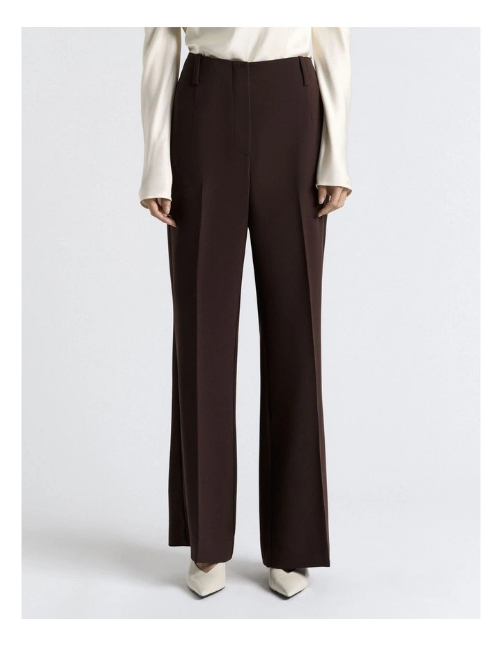 Coffee Double Weave Flared Leg Pant in Brown image 1
