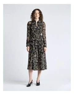 Paisley Georgette Shirt Dress in Black