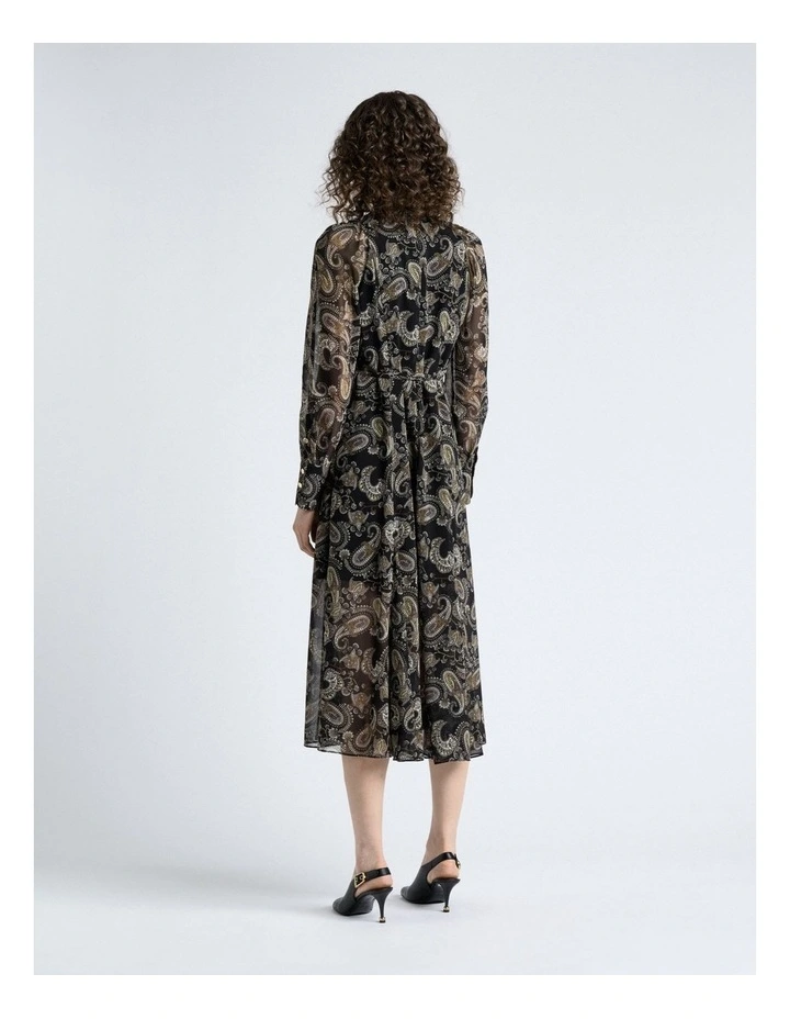 Paisley Georgette Shirt Dress in Black image 2
