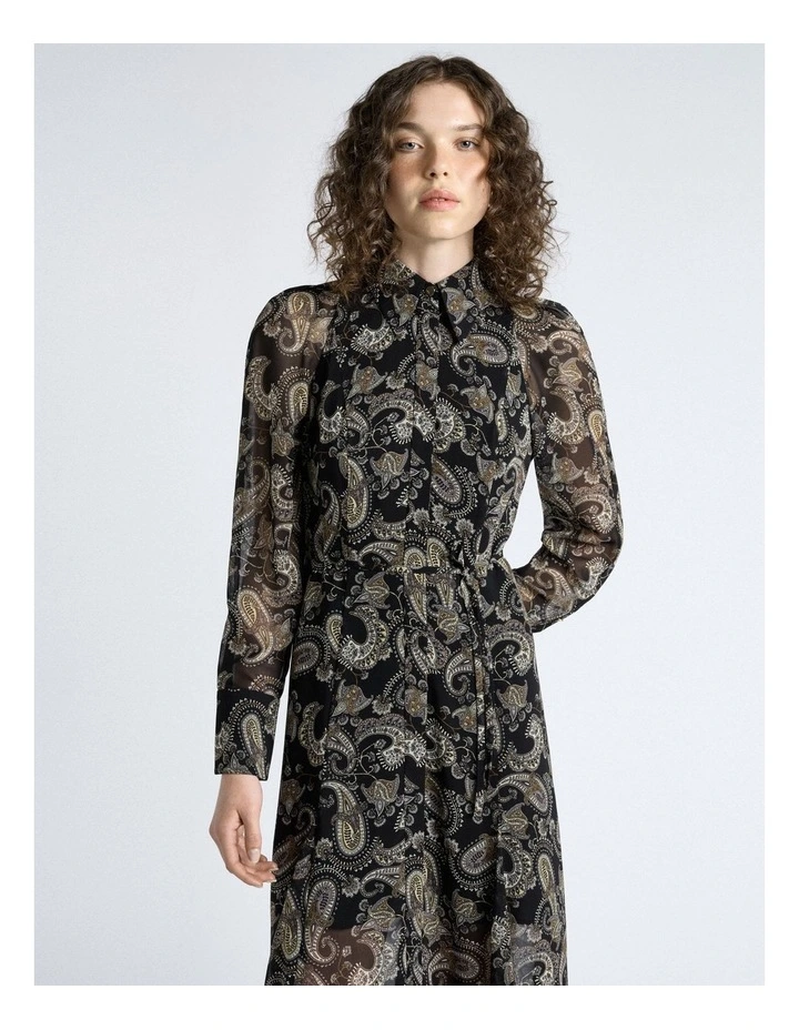 Paisley Georgette Shirt Dress in Black image 3