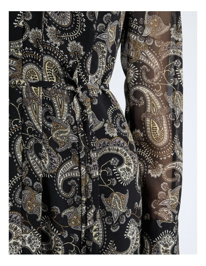 Paisley Georgette Shirt Dress in Black image 4