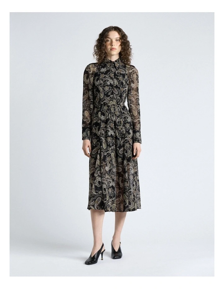 Paisley Georgette Shirt Dress in Black image 5