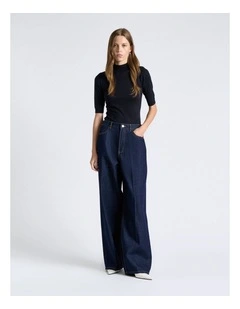 Elbow Sleeve Funnel Neck Knit in Ink