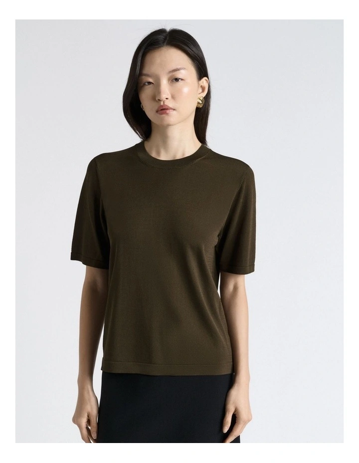 Khaki Knitted Tee in Green image 1