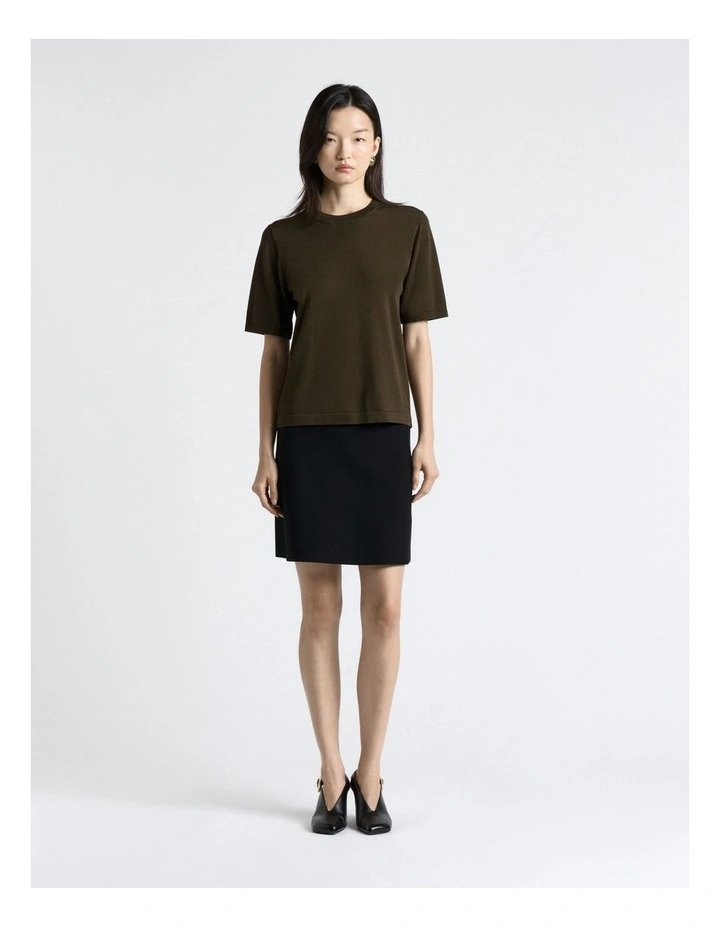 Khaki Knitted Tee in Green image 3