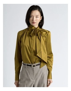 Stretch Cotton Blouse in Chartreuse