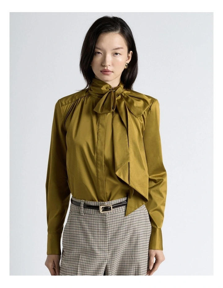 Stretch Cotton Blouse in Chartreuse image 1