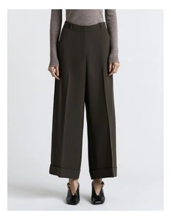Double Weave Cropped Pant in Khaki