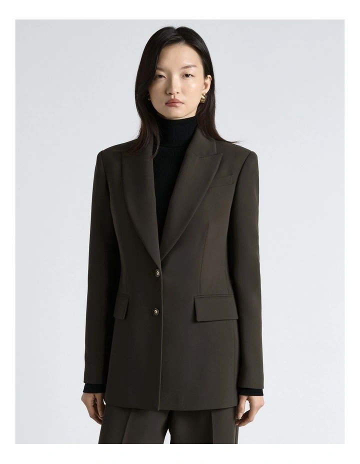 Double Weave Hourglass Blazer in Khaki image 1