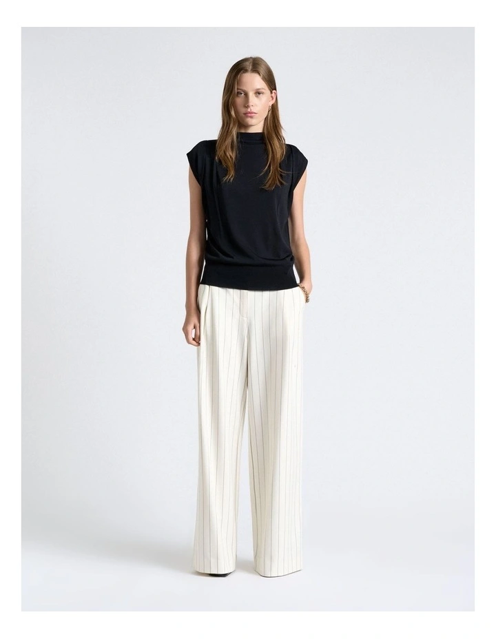 Draped Shoulder Knit Top in Black image 1