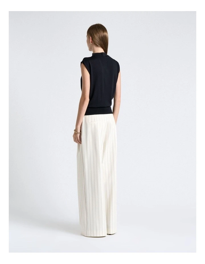 Draped Shoulder Knit Top in Black image 2